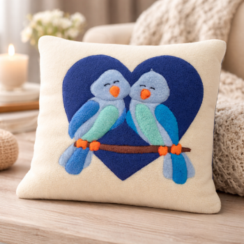 Kuschelkissen „Vogelpaar im Herz“