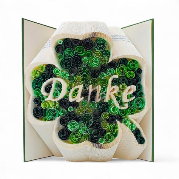 Buchfaltkunst mit Kleeblatt und Quilling, Personalisierbar