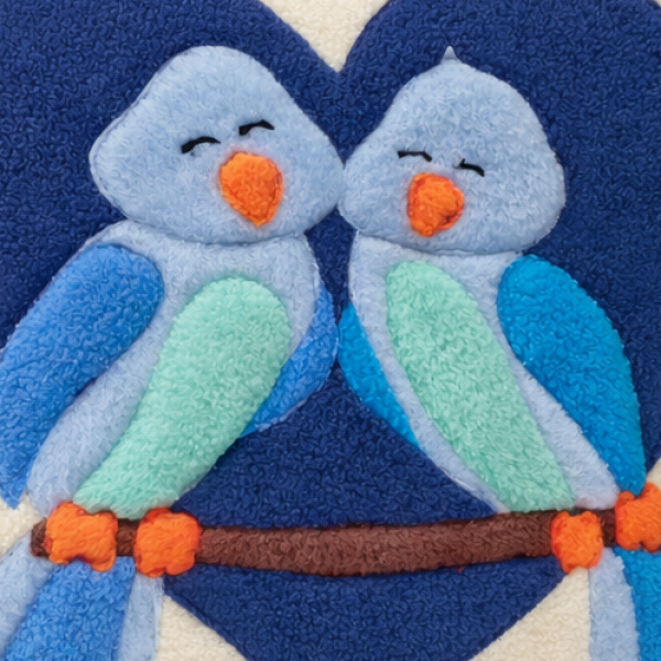 Kuschelkissen „Vogelpaar im Herz“