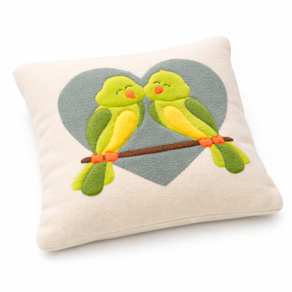Kuschelkissen „Vogelpaar im Herz“