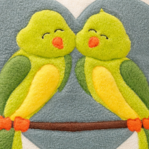 Kuschelkissen „Vogelpaar im Herz“