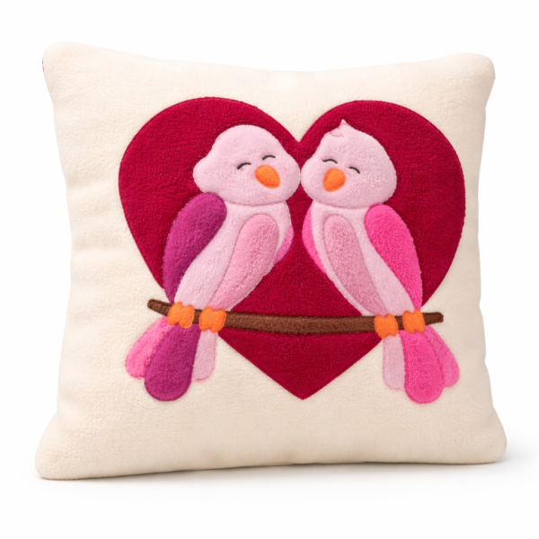 Kuschelkissen „Vogelpaar im Herz“