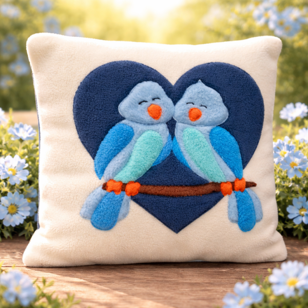 Kuschelkissen „Vogelpaar im Herz“