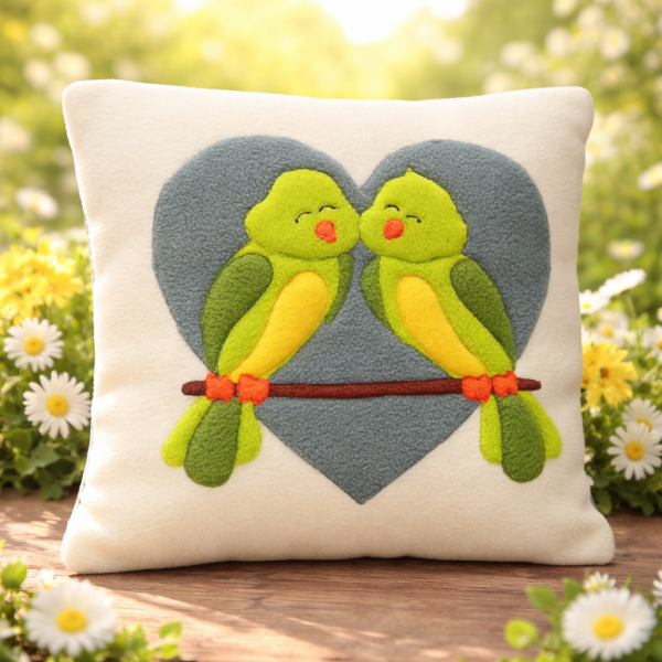 Kuschelkissen „Vogelpaar im Herz“